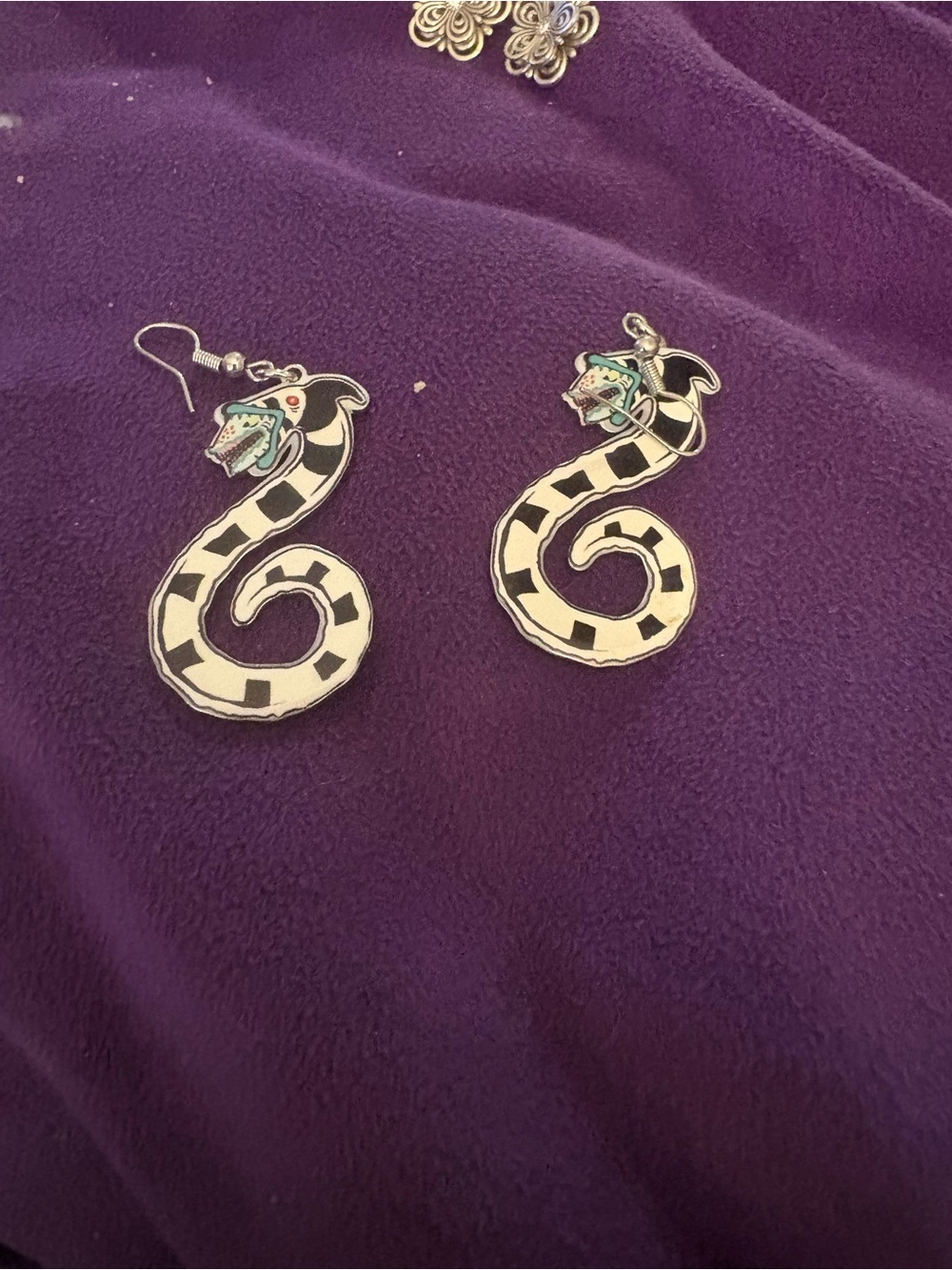Handcrafted Black & White Snake Drop Earrings - Women Jewelry